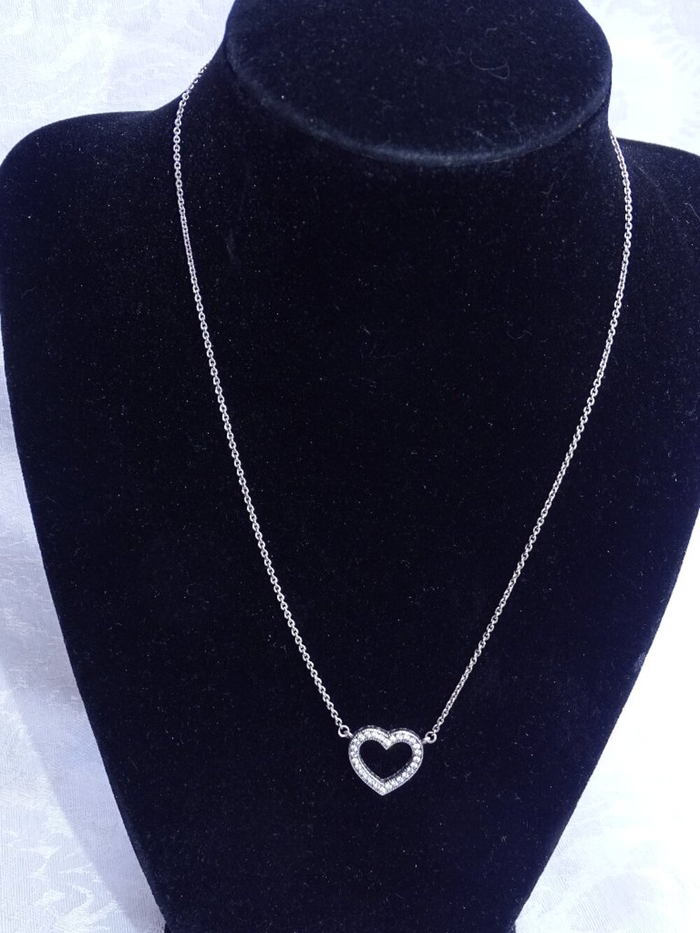 925 Sterling Silver Pandora Crystal Heart Necklace 14" with 3" extender